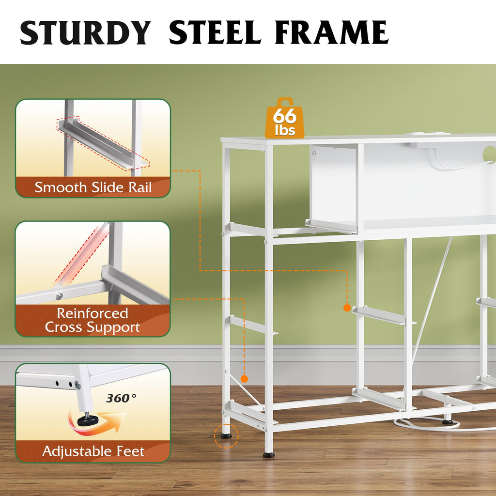 LED TV Stand for 55 Inch TV, 8 Fabric Drawers, White