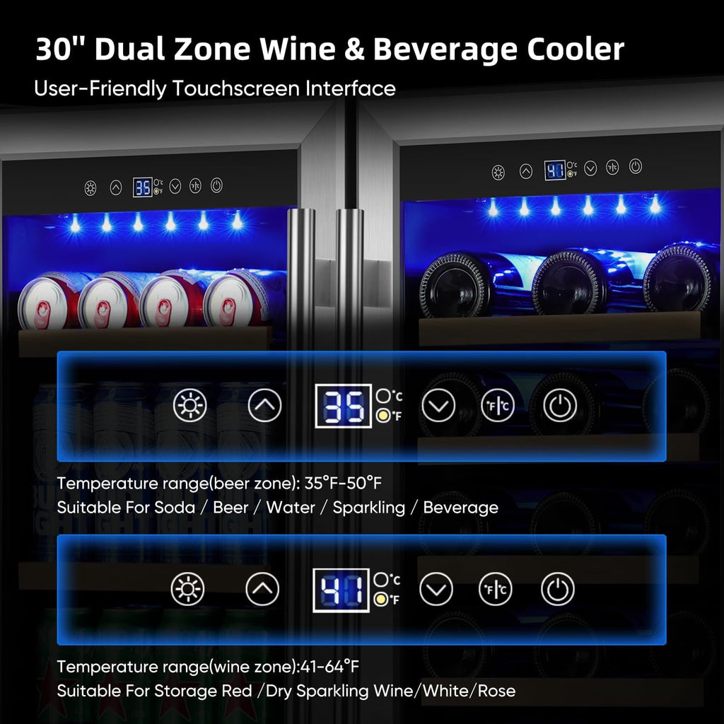 Wine and Beverage Refrigerator 30 Inch, Beverage Fridge Dual Zone with Upgraded 