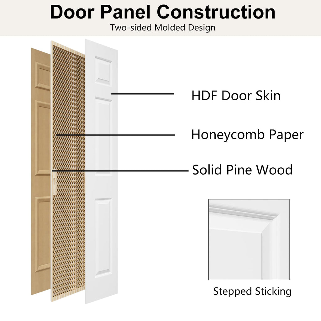 30 in.x 80 in. Bifold Door, 6 Panel Primed Bifold Closet Door