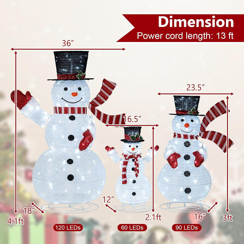 3-Piece Christmas Lighted 3D Snowman Family, 4.1 FT Snowman Set