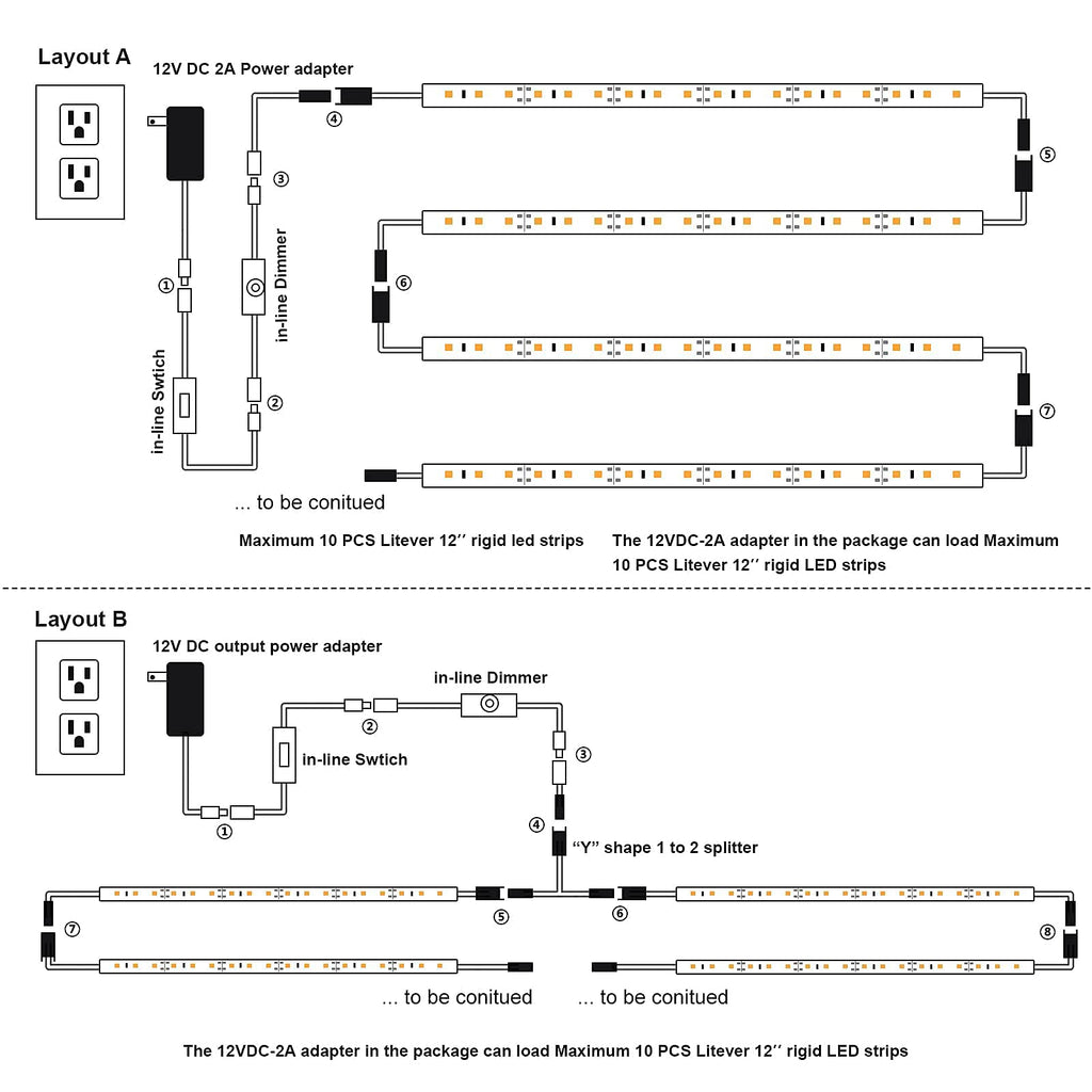 Under Cabinet LED Lighting Kit Cabinet Counters Shelf Closet. 6 PCS 12 Inches Light Strip with Adapter Switch Dimmer