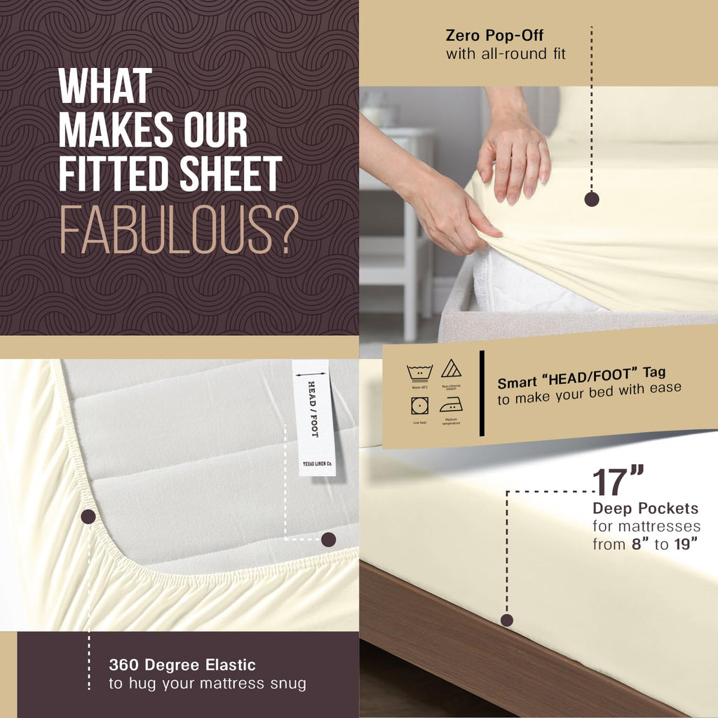 2000 Series Egyptian Cotton Bed Sheets King Size, Ivory