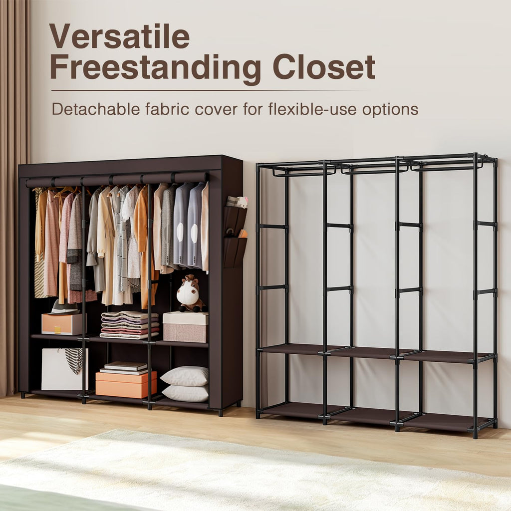 Portable Closet Wardrobe with Hanging Rods Shelves Clothes Storage