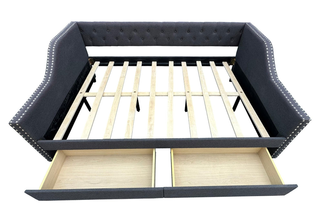 Full Size Daybed Upholstered with Drawer, Grey