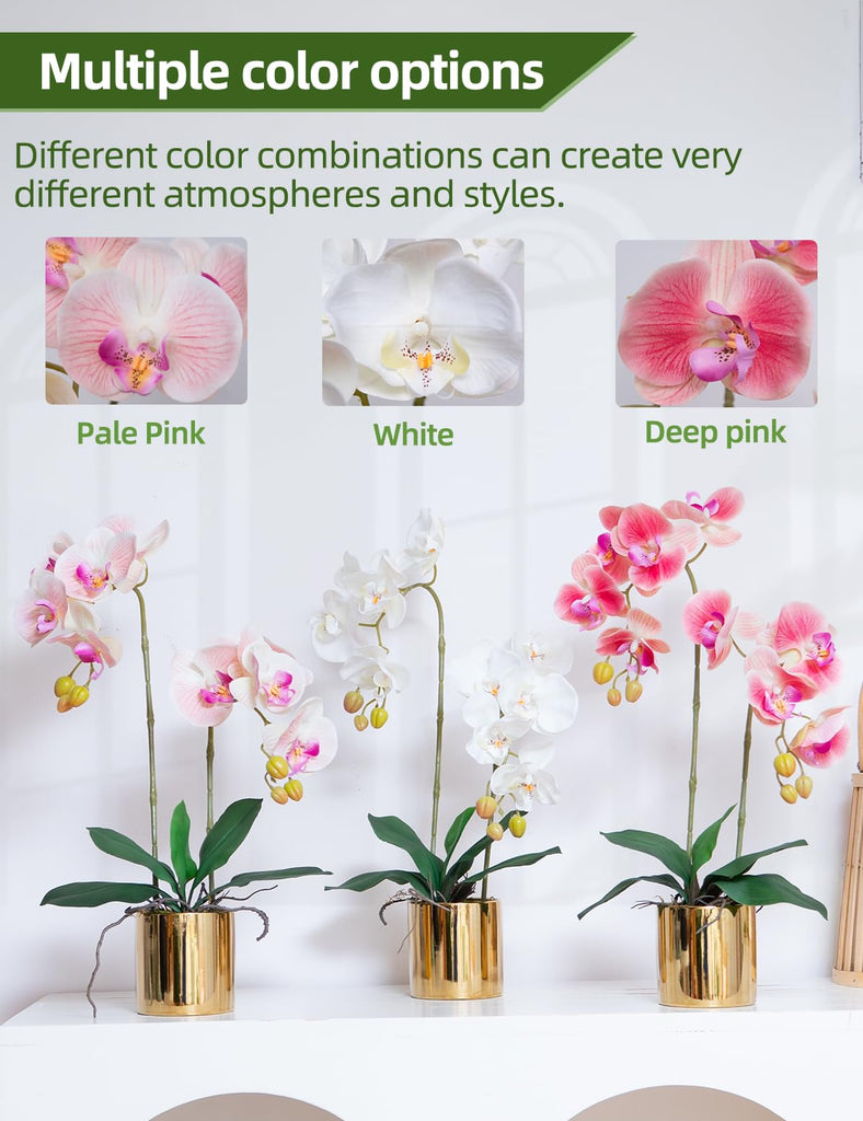 Artificial Orchid Flowers Real Touch White Fake Flower in Ceramic Vase