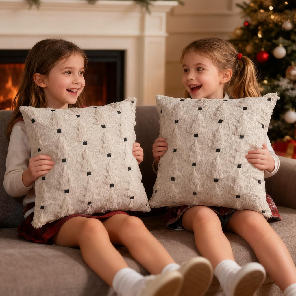 Christmas Pillow Covers 20x20 inch Soft Plush Faux Fur Christmas Tree Throw Pillow Cases for Winter Holiday - Set of 2