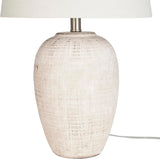 Home 23" Distressed Cream/Beige Rustic Ceramic Jar Table Lamp, Dining Office, with Ivory Shade