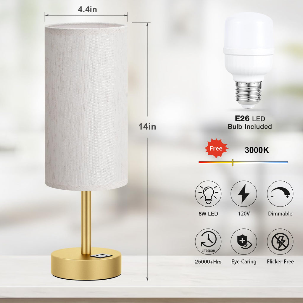 Bedside Table Lamp - 3-Way Dimmable Touch Lamp, USB A+C
