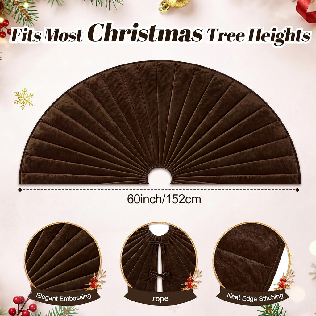 60 Inch Chocolate Brown Velvet Quilted Christmas Tree Skirt