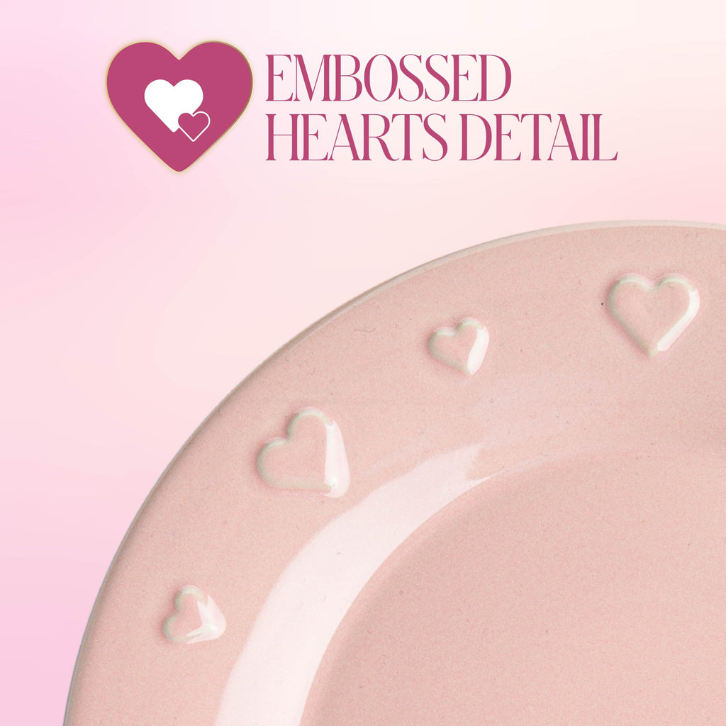 12-Piece Dinnerware Set, Embossed Hearts. Iconic Ceramic Stoneware Service for 4 with Dinner Plates, Salad Plates