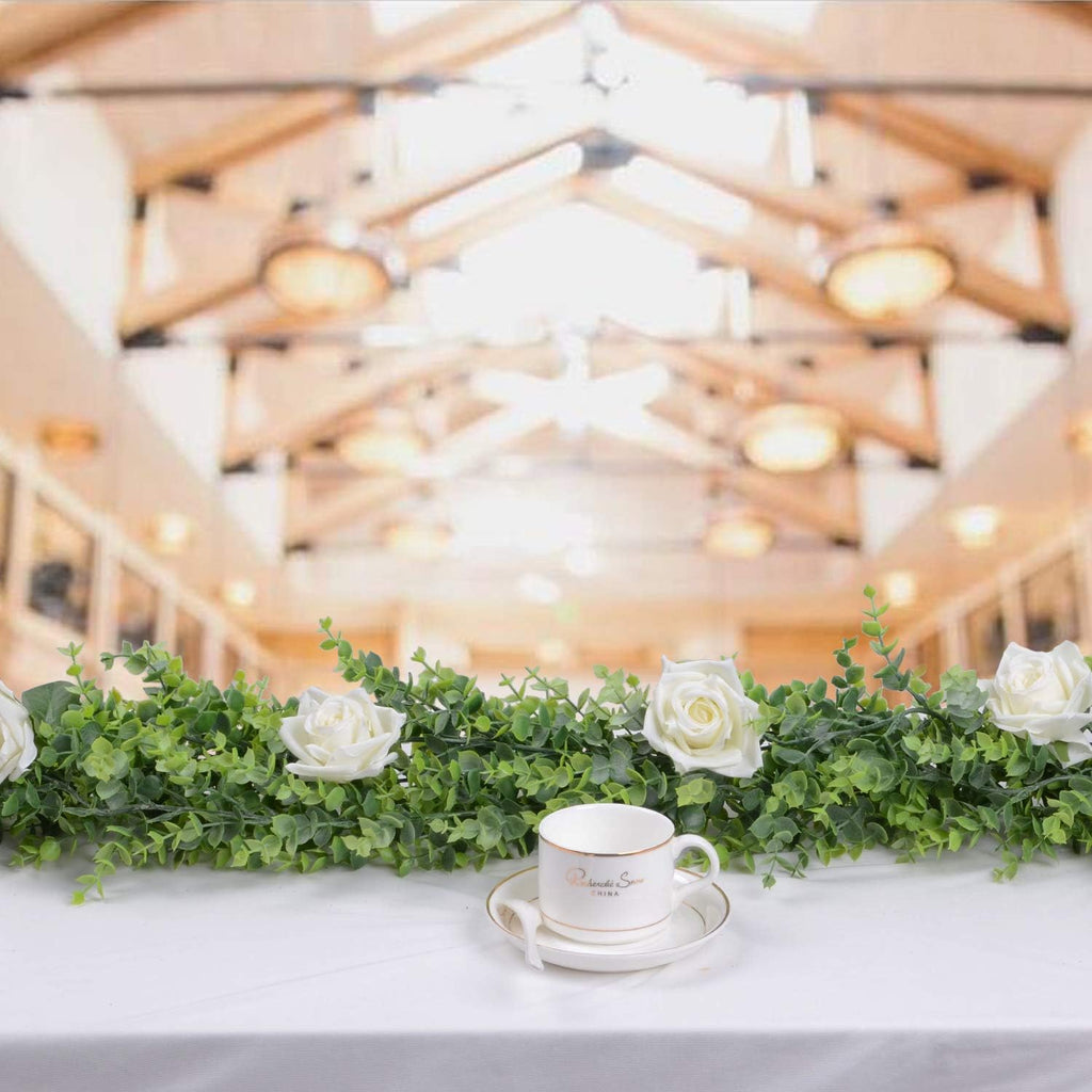 Faux Eucalyptus Garland Plant, Artificial Vines Hanging Eucalyptus Leaves Greenery Garland for Wedding - Set of 6