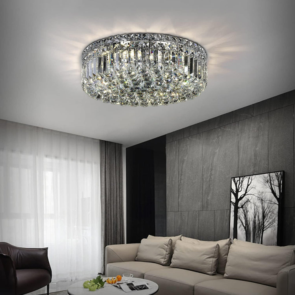 6-Lights Crystal Flush Mount Chandelier Light Fixture with K9 Crystals Modern Ceiling Lights Elegant Pendant Lamp for