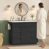 37" Fluted Bathroom Vanity with Sink Combo Set, Freestanding Bathroom Cabinet with 5 Drawers Space