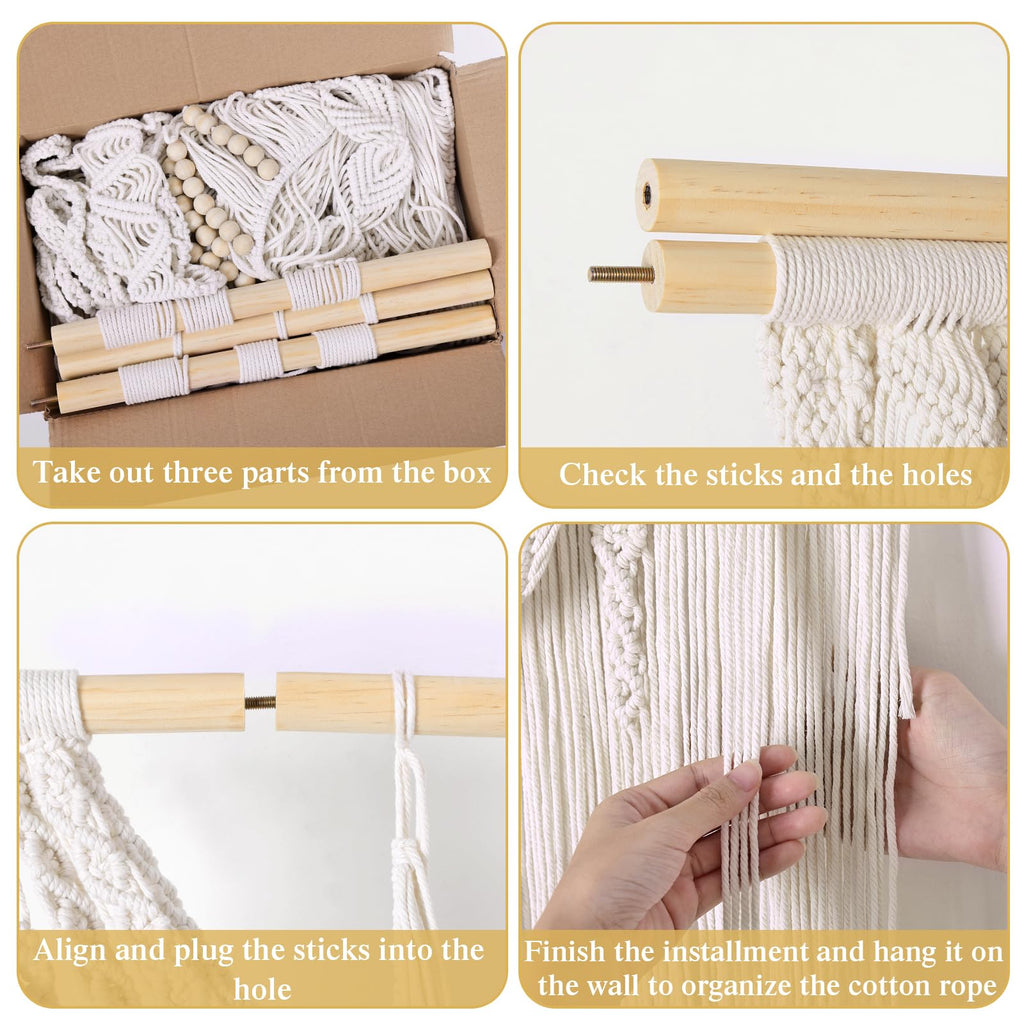Macrame Wall Hanging Large Boho Chic Woven Tapestry Beige Tassels