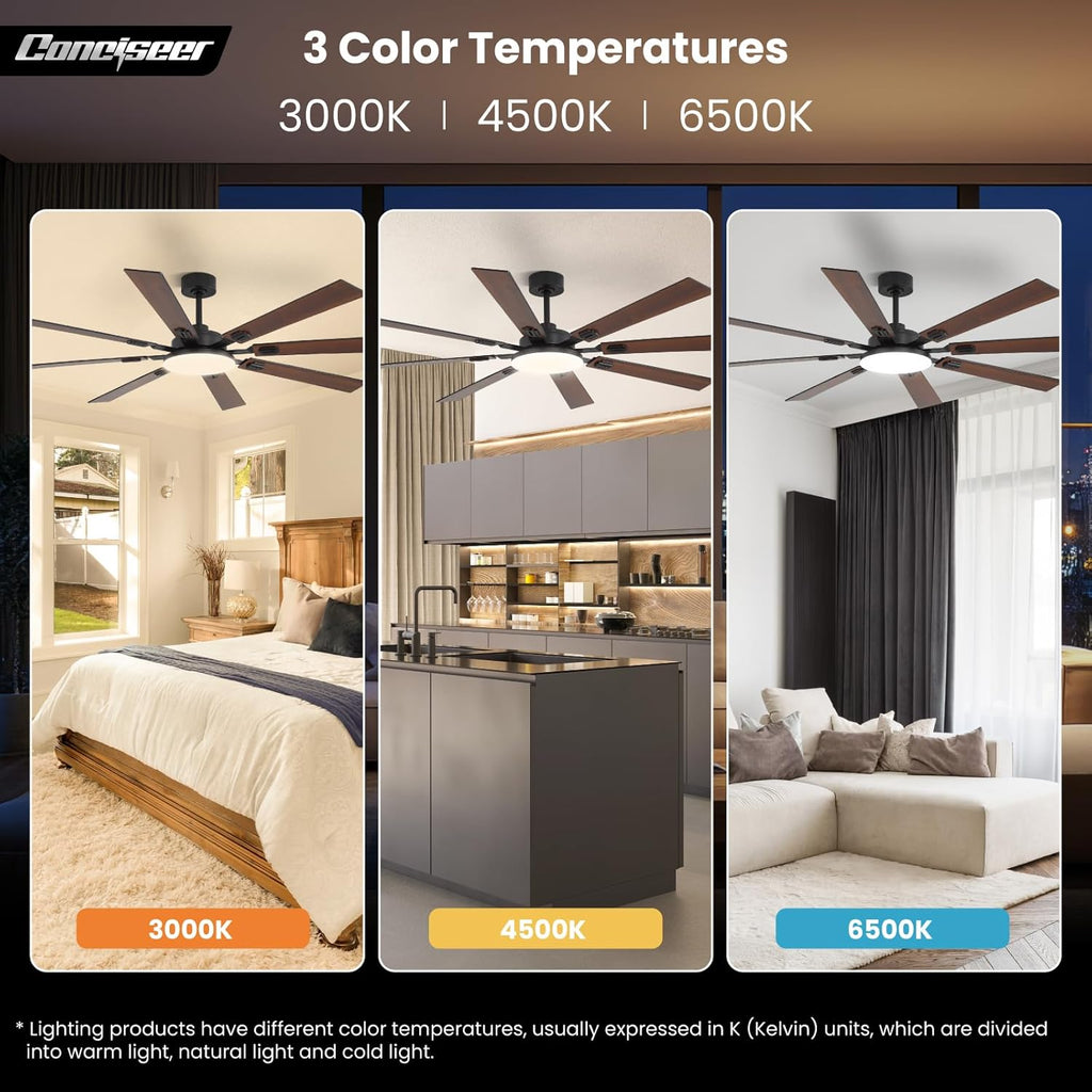 72 Inch Ceiling Fans with Lights and Remote, Dual Color 8 Blades