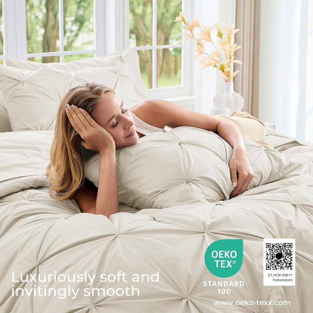Sasttie King Comforter Set, 7-Piece Bed in a Bag, Pintuck Bedding Sets for All Season, Includes Comforter, Flat Sheet