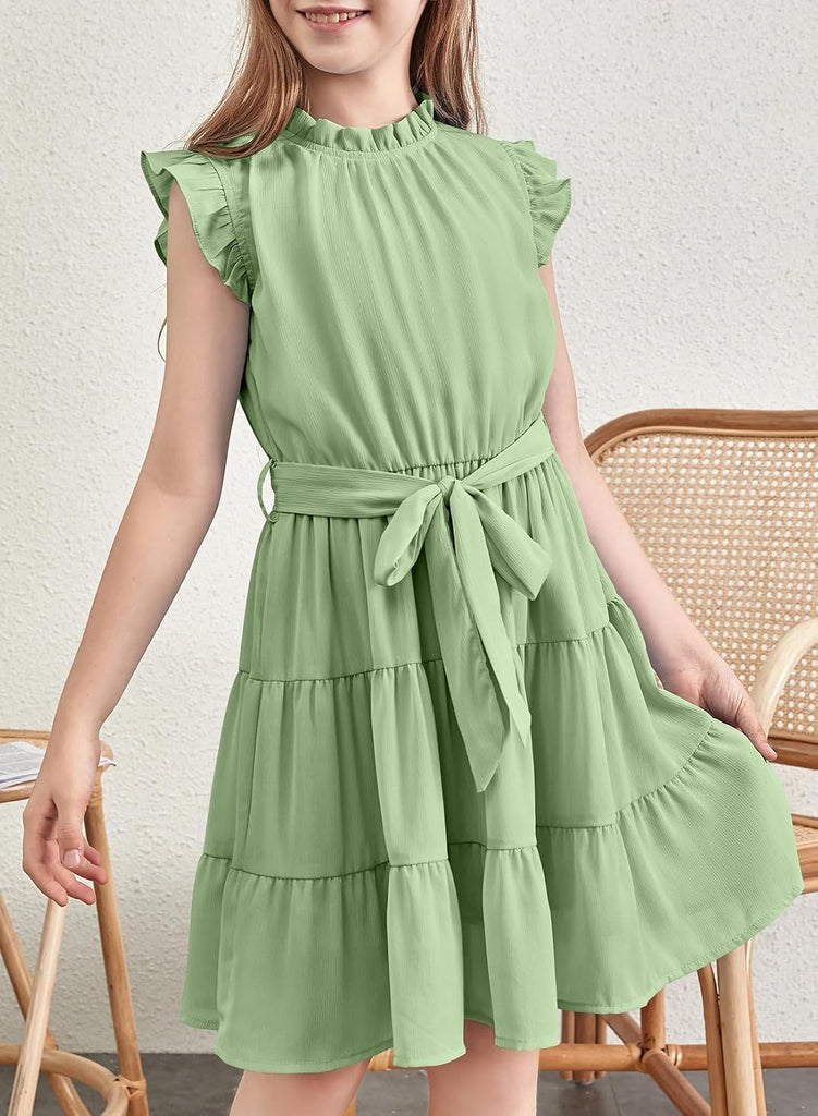 Girl Summer Short Sleeve Ruffle Party Dresses