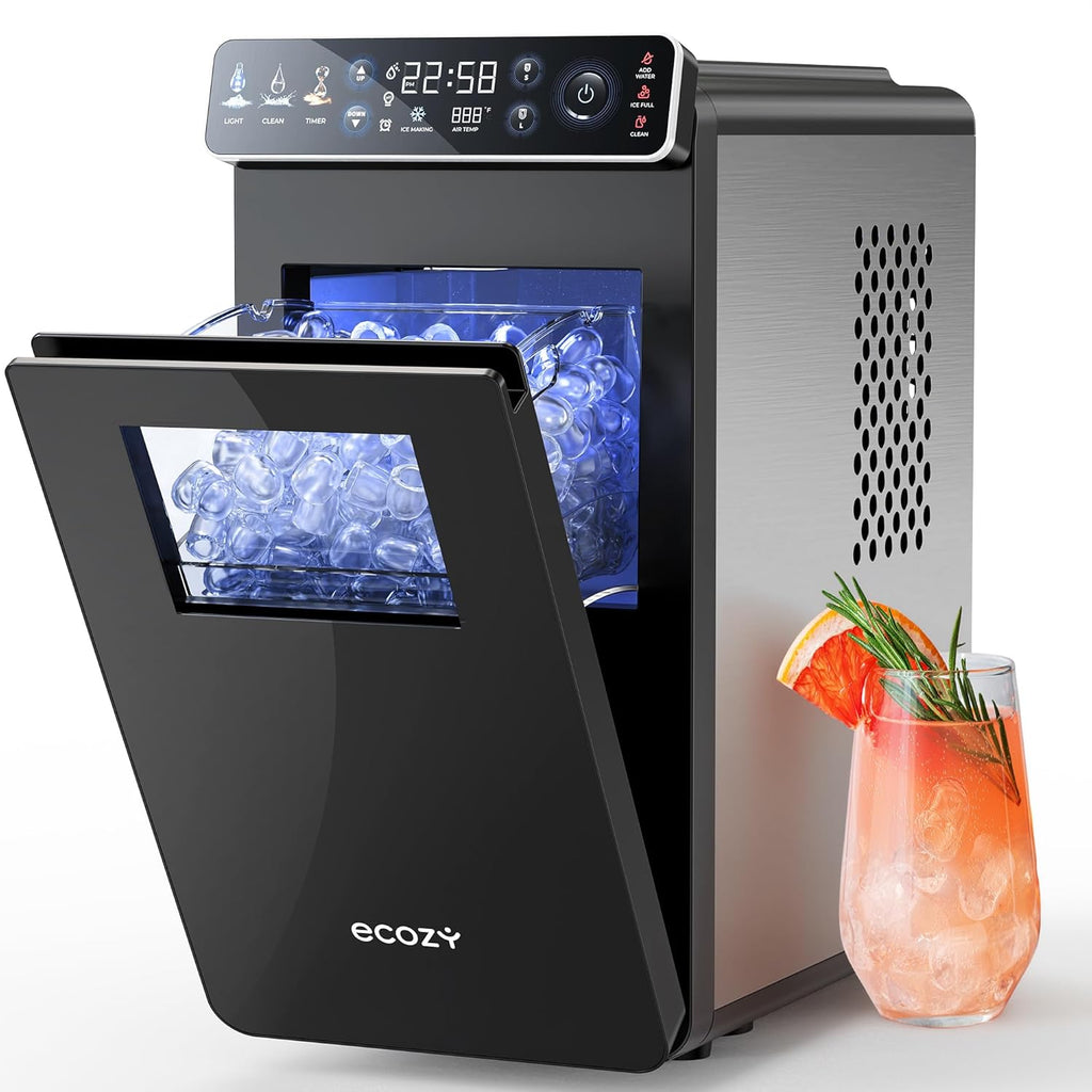 Ice Makers Countertop, Ultra Slim Design with Full-Color Panel, Internal Lights, 26 lbs/24H, Timer Ice Making, Two