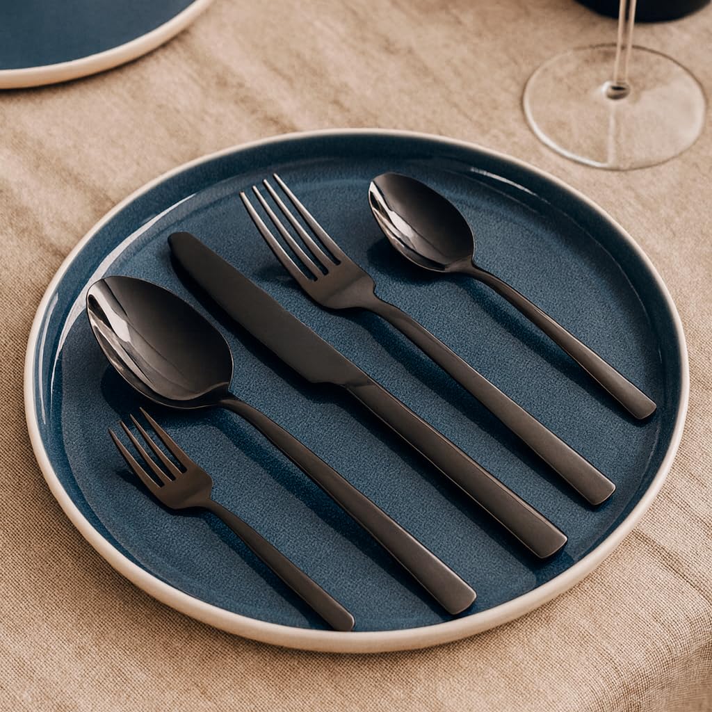 Silverware Set for 6, 30-Piece Oxford Flatware Set, Flat Handle Stainless Steel Cutlery Set with Fork Knife Spoon