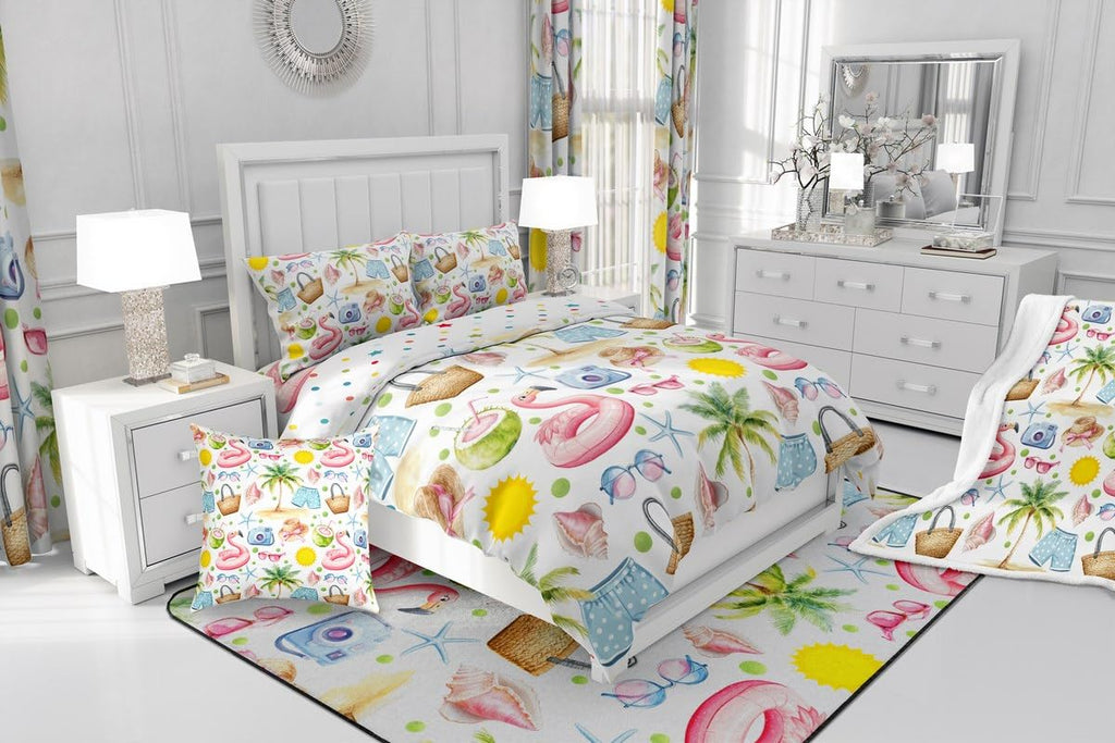 Hawaii Tropical Comforter Set, Summer Beach Palm Tree Coconut Starfish Coastal Bedding Set 3 Pcs for