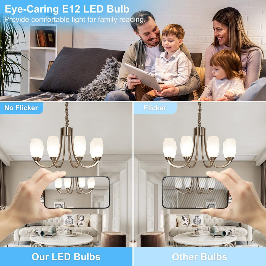 Candelabra LED Light Bulbs 60-Watt Equivalent, Daylight White 5000K, E12 Candelabra Base, 6 Watt A15 LED Bulbs