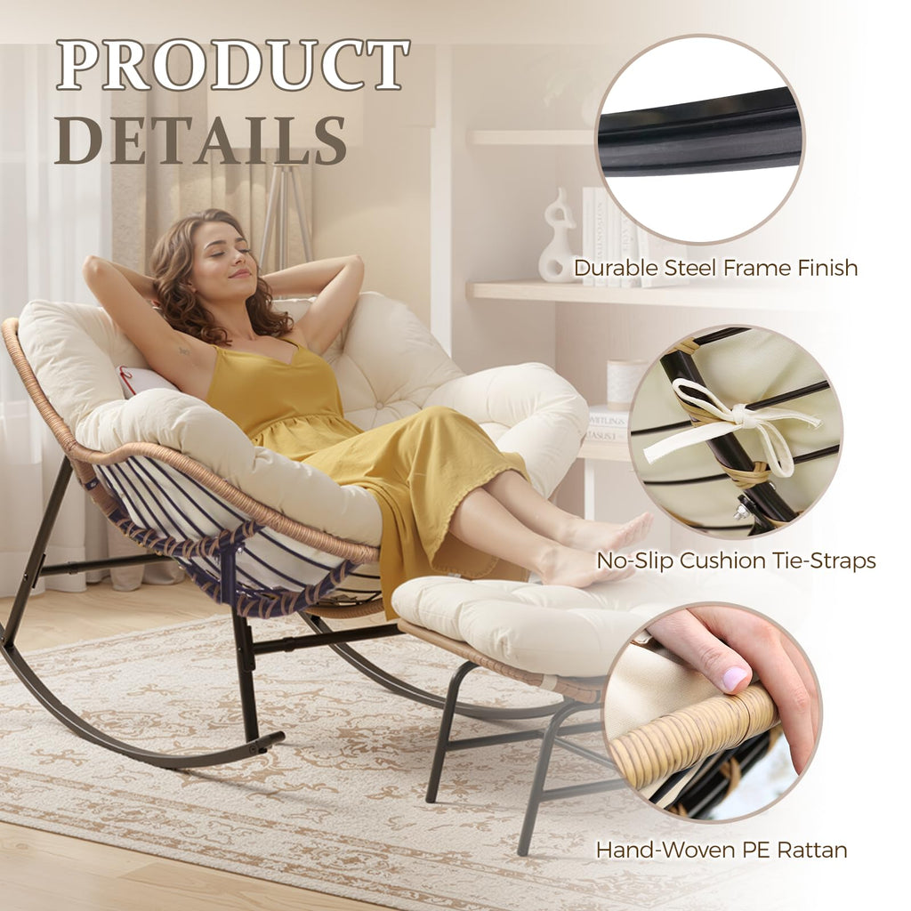 2 PCS Outdoor Rocking Chair, Oversized Papasan Rocking Chair