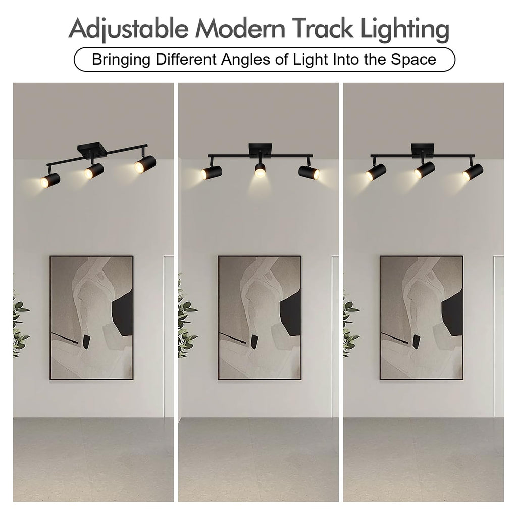 3 Light Track Lighting Fixtures Ceiling, Black LED Track Lighting Kit, Modern Kitchen Track Lights with Rotatable