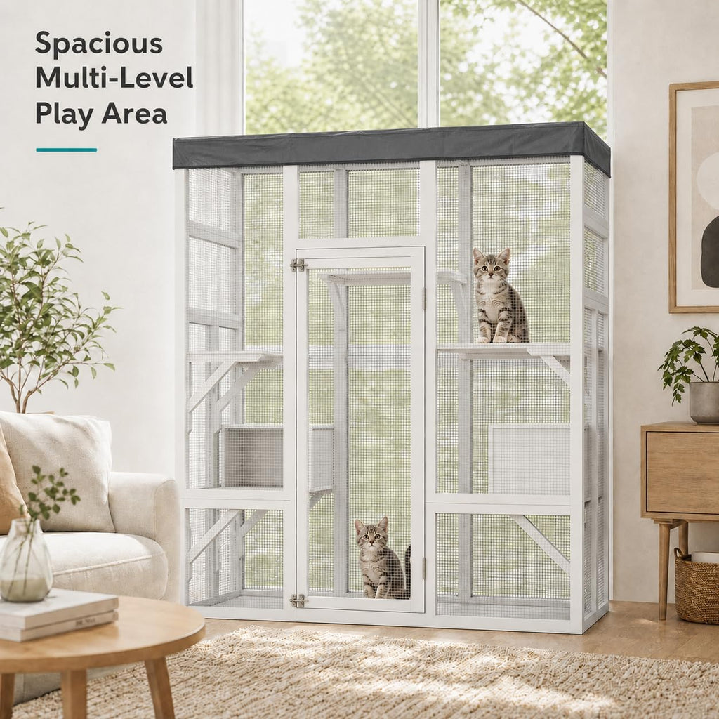70 Inch Catio Cat Enclosure, Cat Patio House with 5 Platforms