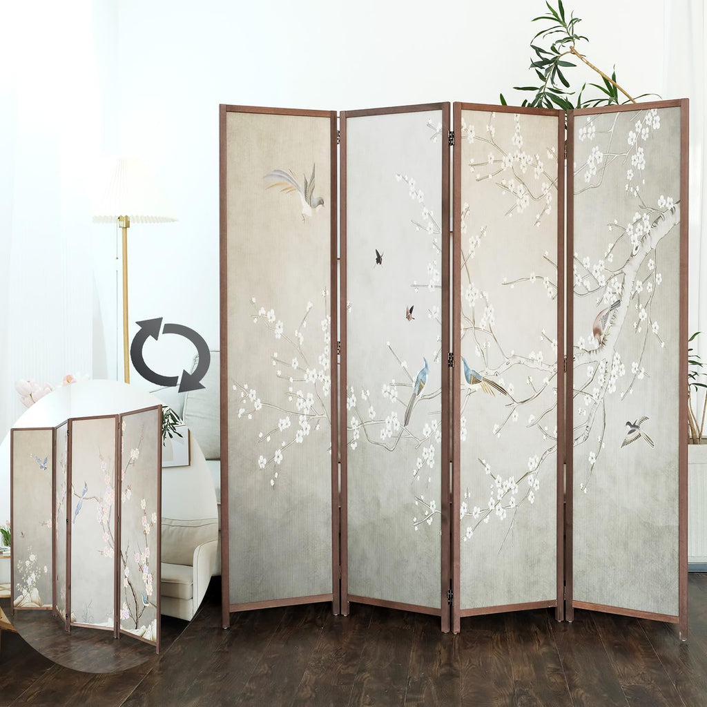 4 Panel Room Divider, 5.6 ft Tall Double-Sided Blackout Folding Privacy Screen - Freestanding Wall Partition with