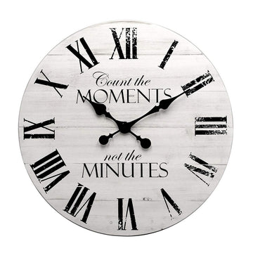 24 Inch Inspirational Farmhouse Wall Clock, Silent Non-Ticking, White Distressed Shiplap Wood, Battery Operated