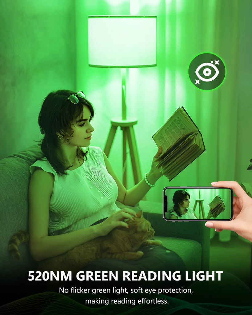 520nm Full Spectrum Green Light Naturally Relieves Stress, E26 9W Green Sleep Light Bulb or Reading Light, 60W