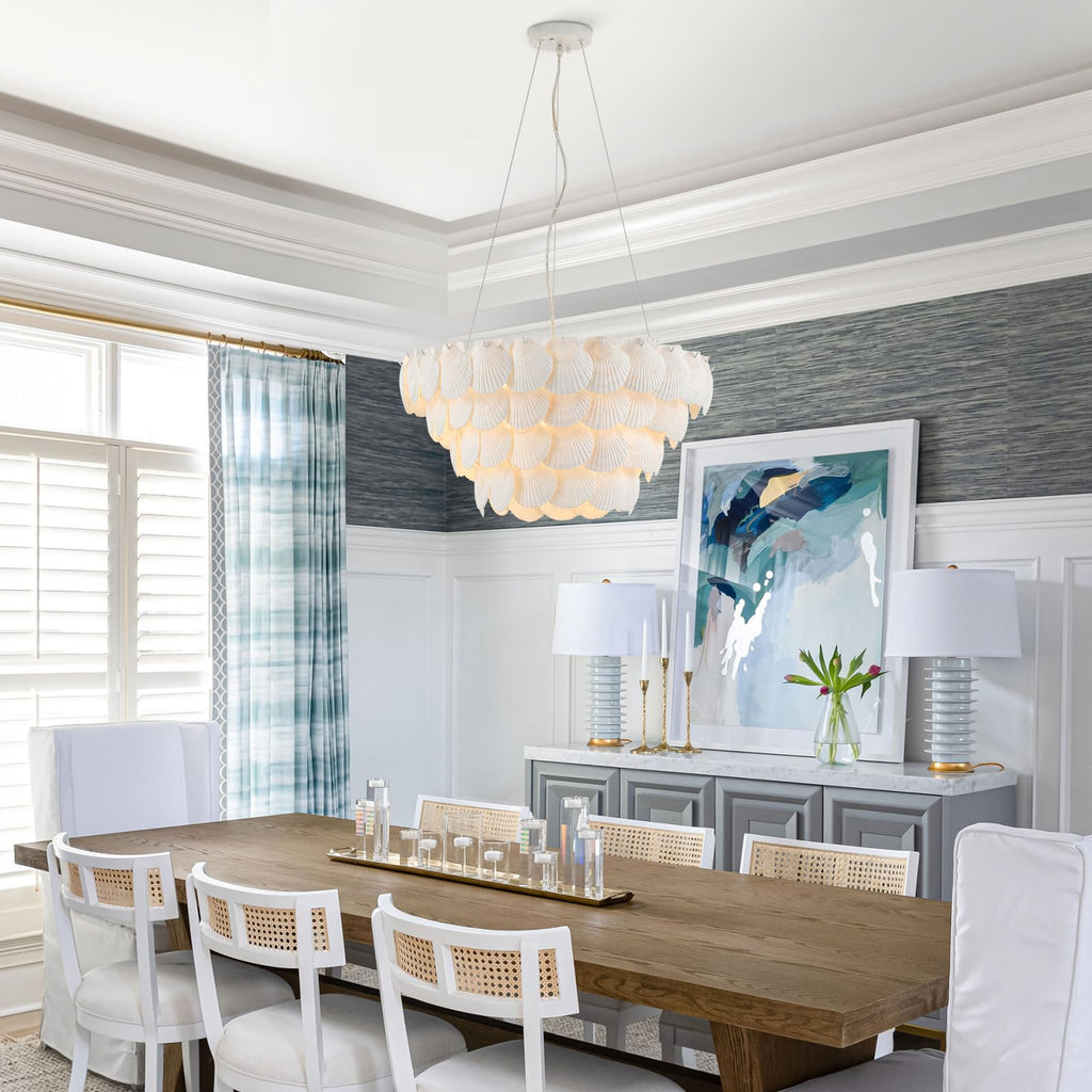 Dia 22.5 inche, 7-Light Natural Shell Chandelier for Foyer, Coastal Dining Room Light, Large Pendant Chandelier