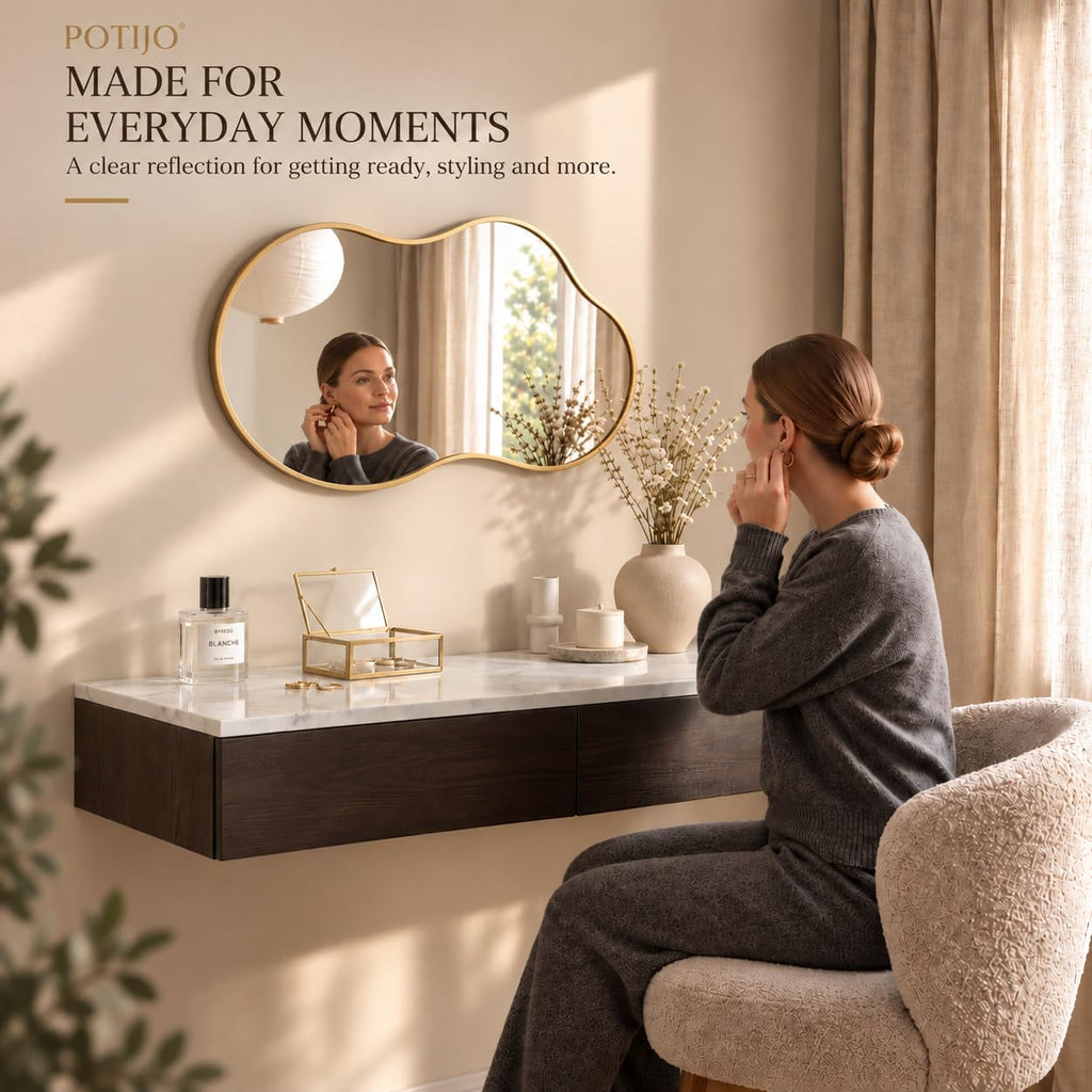 Irregular Wall Mirror 24×40 Inch Wall Mirrors Decorative Gold Modern Asymmetrical Abstract Mirror Bedroom Living Room