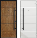 Front Exterior Prehung Steel Door/Deux 6683 Natural Oak/Entry Metal Modern Painted W36 x H80 Right Hand Inswing