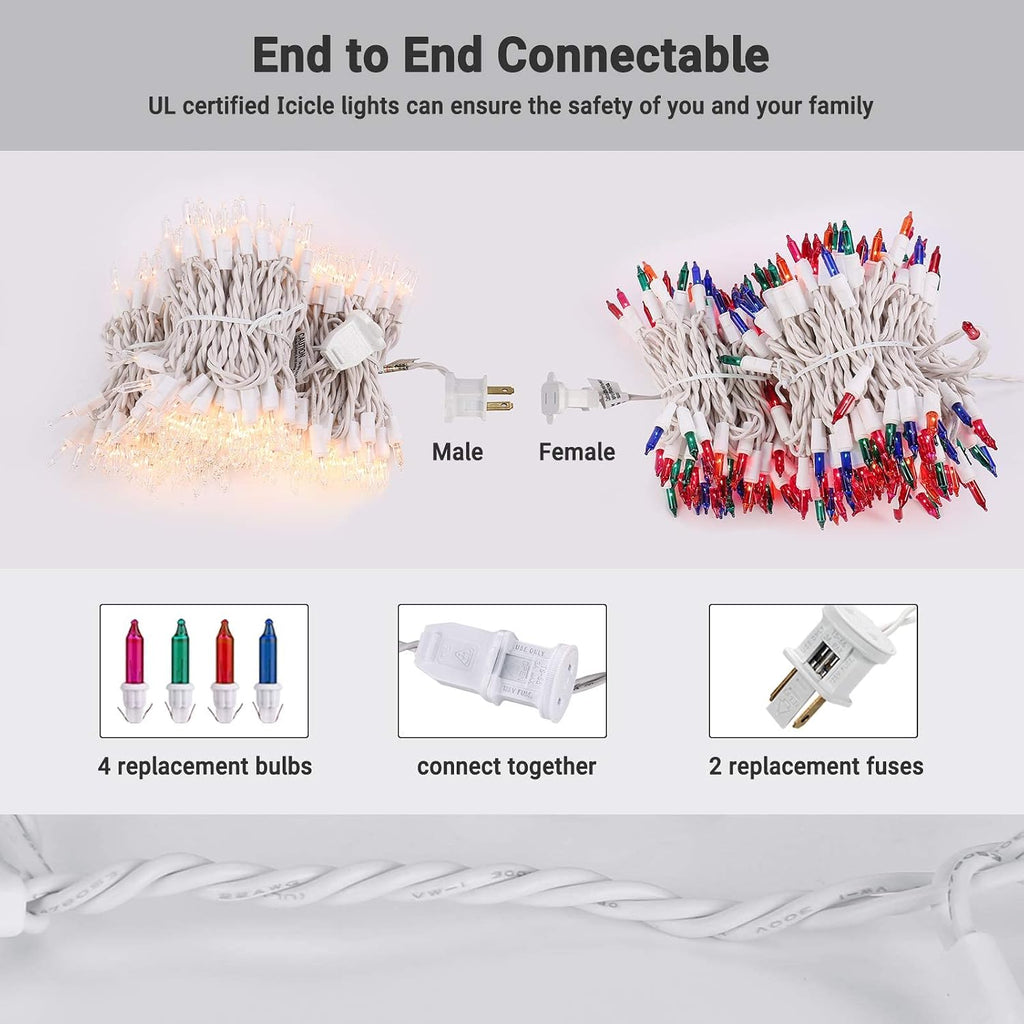 Christmas Icicle Lights, 35Ft 300 Count Incandescent, Warm White