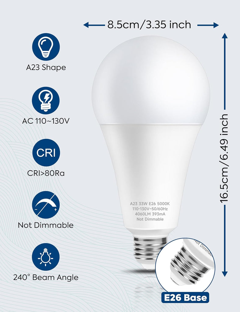 300W Equivalent Super Bright A23 LED Light Bulbs, Cool White 5000K