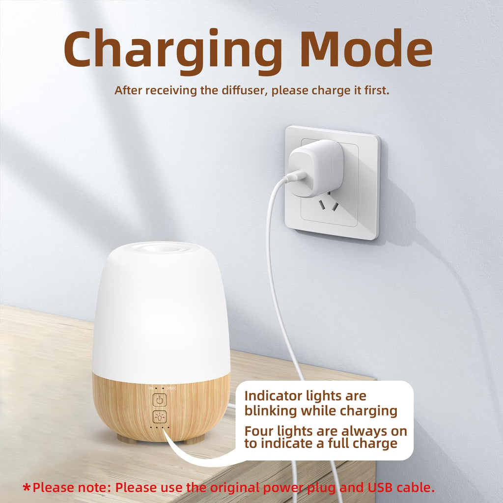 Cordless Essential Oil Diffuser, Built-in 6000mAH Rechargeable Battery, 7-Hour Runtime, 7 LED Color Changing