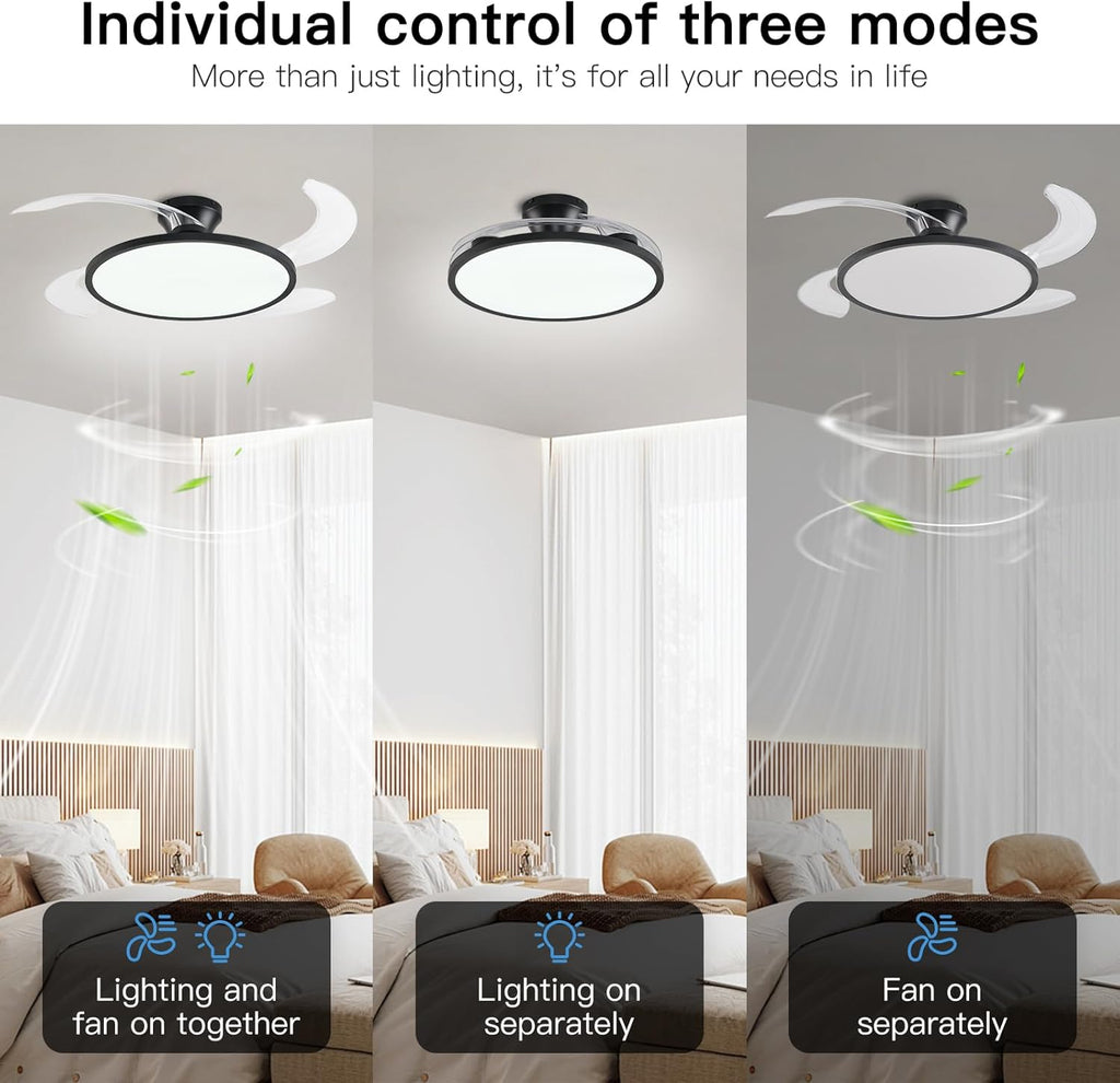Retractable Ceiling Fan with Lights Remote Control,42'' Low Profile Ceiling Fan with Retractable Blades,Dimmable Full