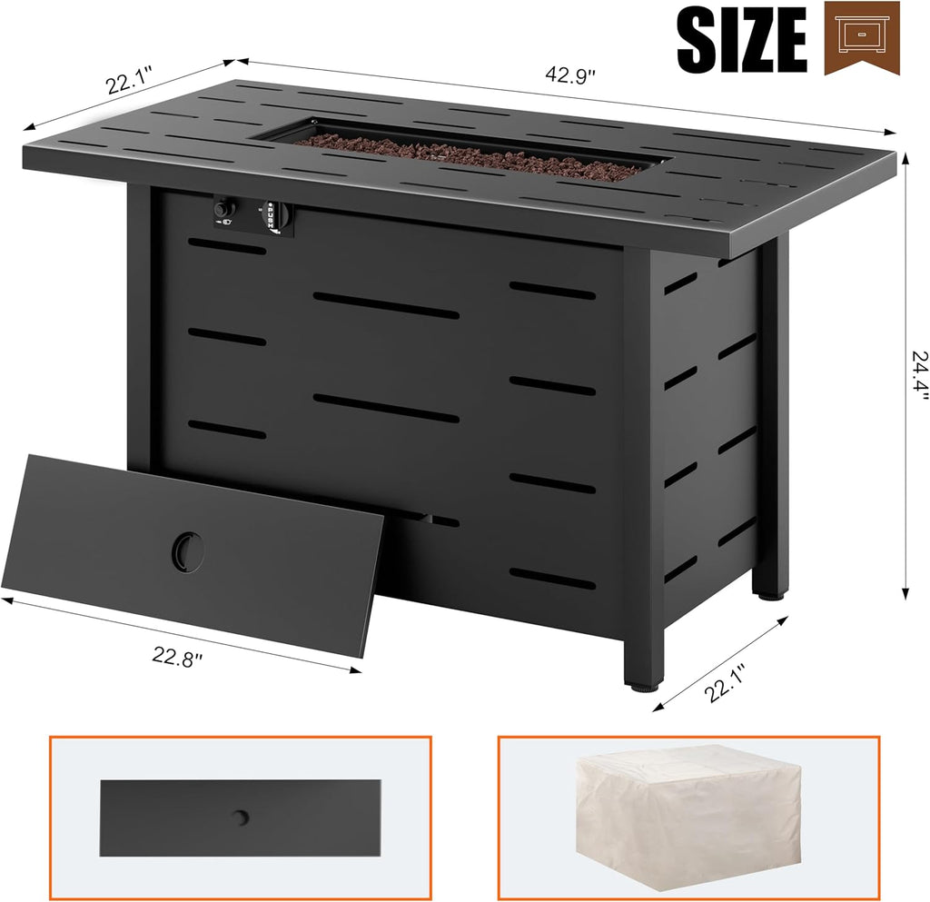 Walsunny 43 inch Outdoor Propane Fire Pit 50,000 BTU Gas Fire Pit Table with Lid, Waterproof Cover, Rectangle Gas Firepit Table for Garden/Patio, CSA - Image 7