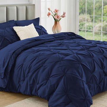 Comforter Set 7 Pieces - Bed in a Bag for All Season, Pintuck Bedding Comforter Sets with