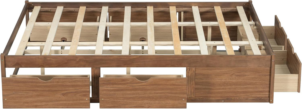 Queen Size Wood Japanese Bed Frame with 6 Storage Drawers