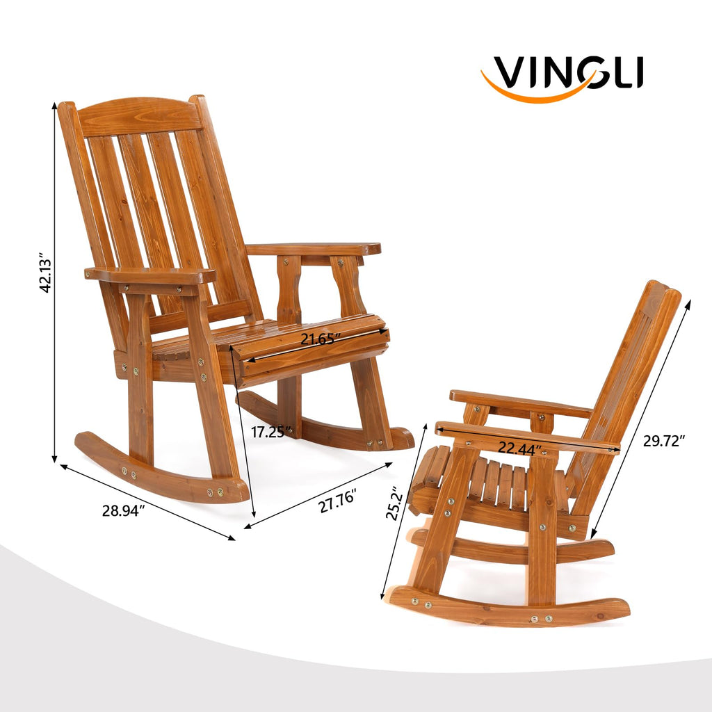 Outdoor Rocking Chair Set of 2, Heavy Duty 600 LBS Wooden Rocking Chair with Comfortable Backrest, Weatherproof