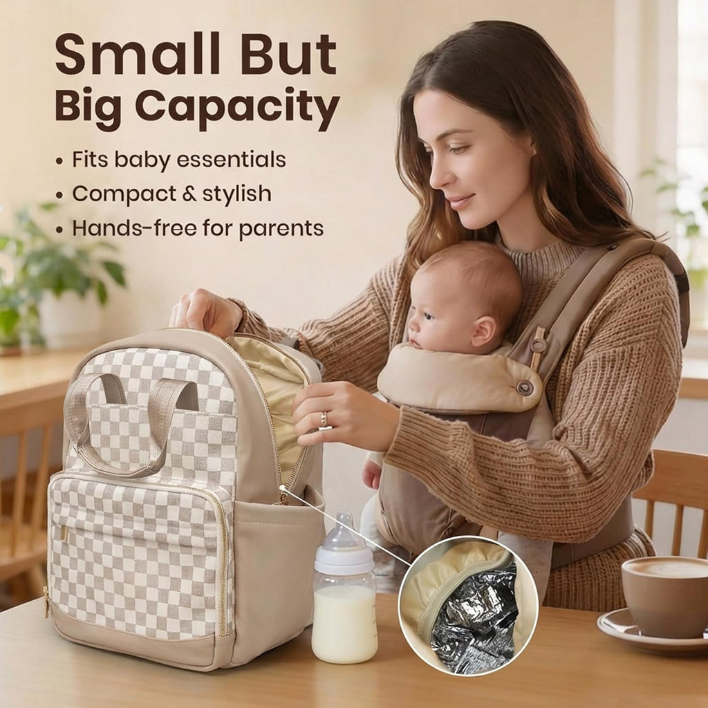 Small Diaper Bag - Baby Diaper Bag Backpack Checkered Diaper Bag with Changing Pad Baby Backpack for Travel Daycare