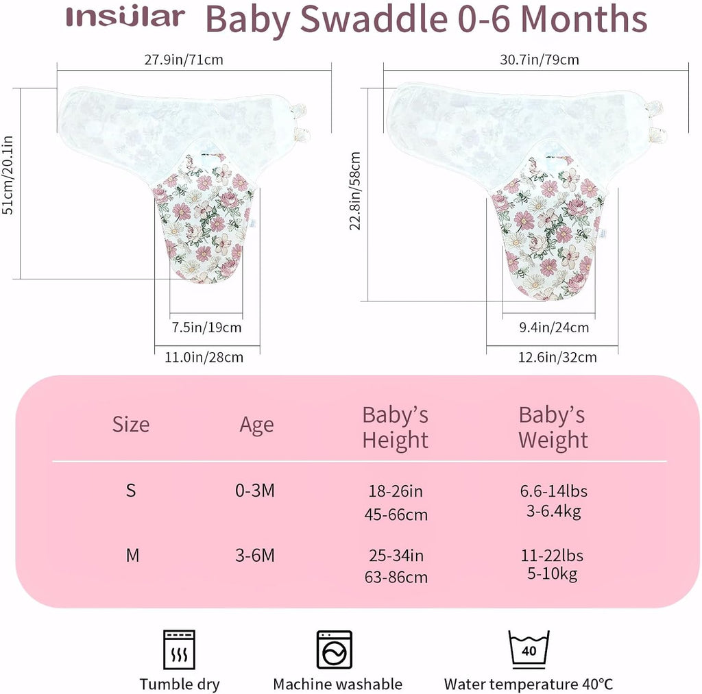 Baby Swaddle Wrap, Swaddle Blanket for and Infant, Adjustable Swaddling Set for Boy and Girl, Soft Cotton