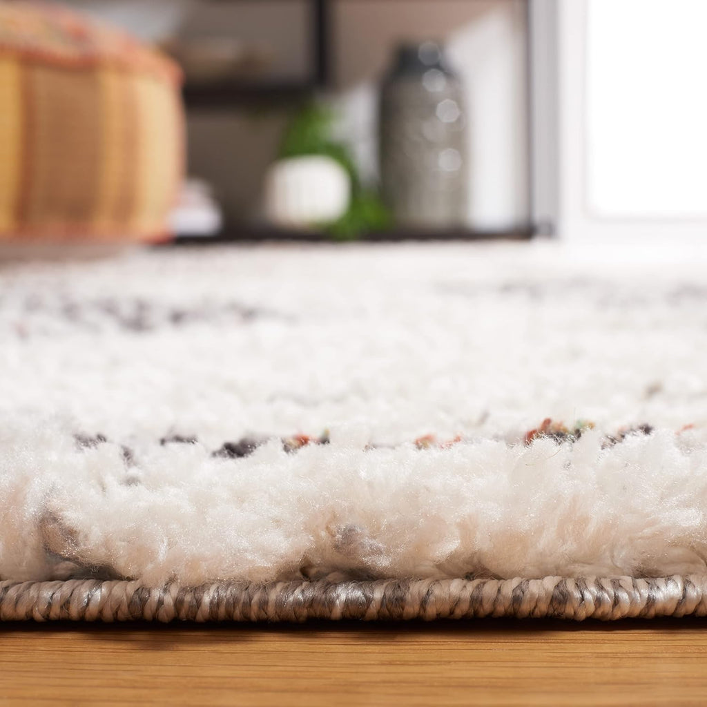 Jericho Shag Collection Area Rug - 6'7" Square, Ivory & Black, Moroccan Boho Design, Non-Shedding & Easy Care