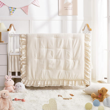 Crib Bedding Set for Girls, 3-Piece Boho Ruffle Baby Bedding Crib Set Include Boho Crib Comforter, Crib Fitted Sheet