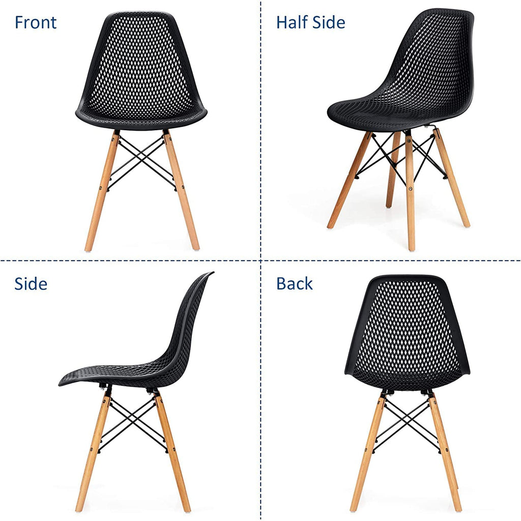Inspired Eames Style Set of 4 Dining DSW Chairs, Shell PP Lounge Side Chairs w/Beech Wood Legs & Mesh Design, Modern Side Chairs Living