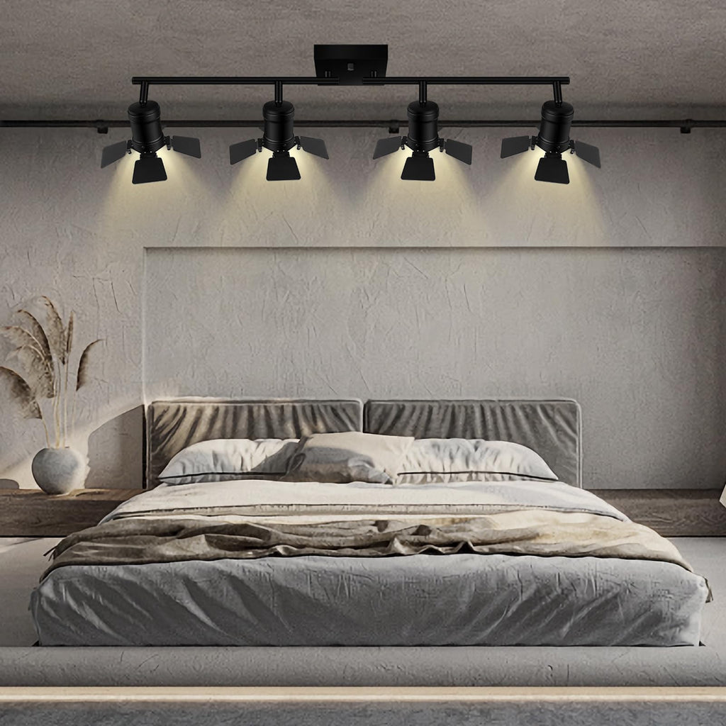 4 Light Track Lighting Fixtures Ceiling, Black Track Lighting with Rotatable Heads, Vintage Industrial Ceiling