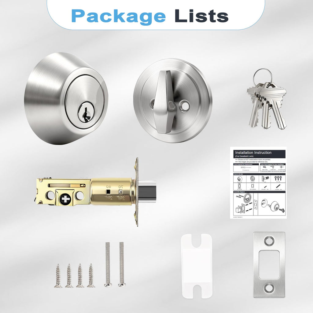 1 Pack Satin Nickel Single Cylinder Deadbolt Lock Set, Keyed One Side Door Lock for Exterior and Interior Door