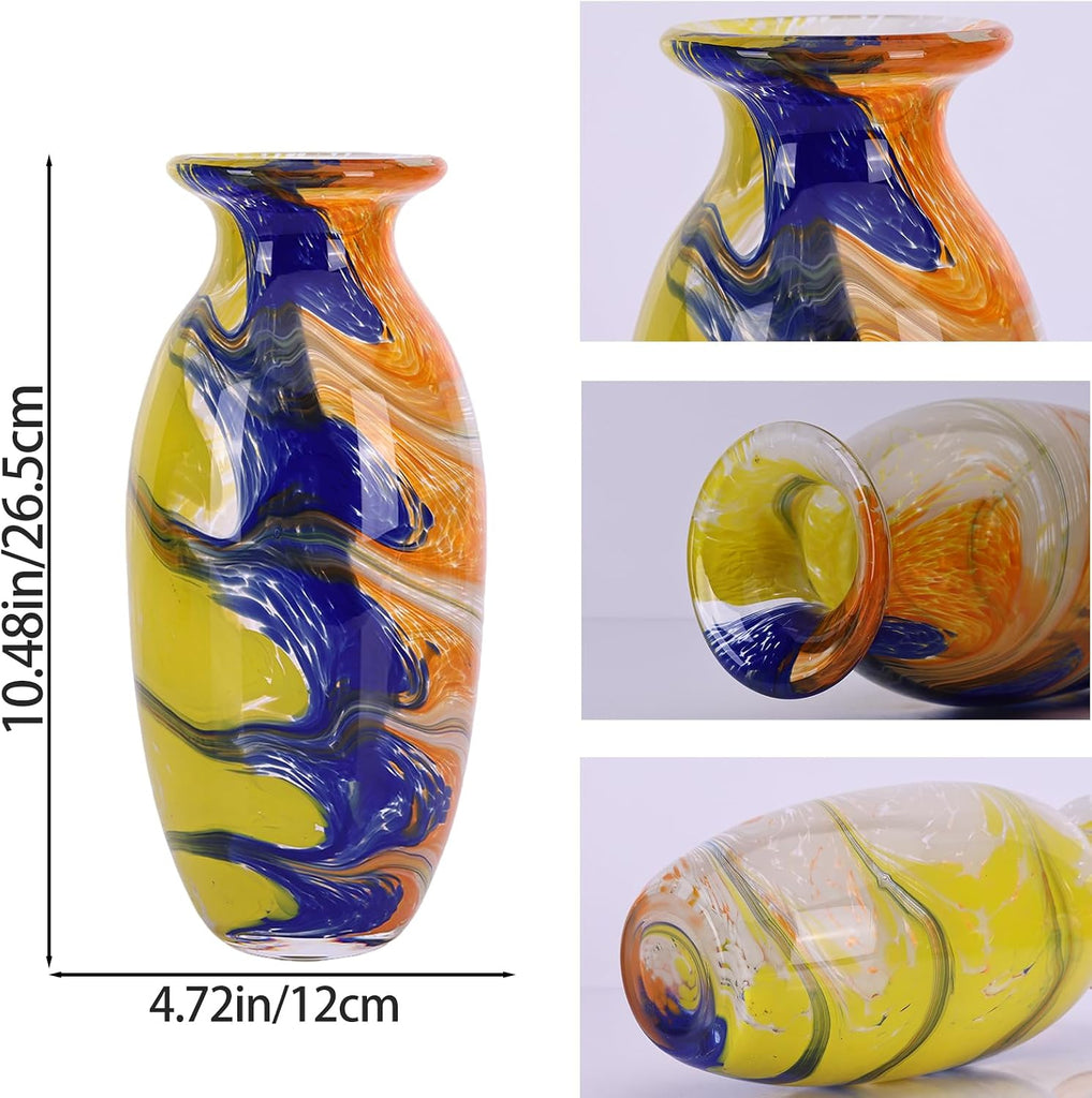 Hand Blown Glass vase, Colorful Decorative vase, Modern Glass Art Piece, Perfect Coffee Tables, Dining Table